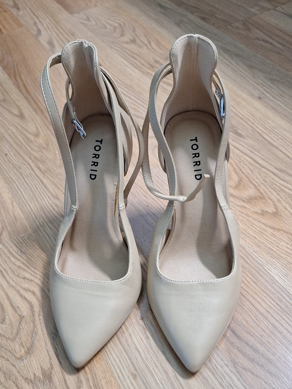 torrid Beige Pointed-Toe Ankle Strap Stiletto Heels